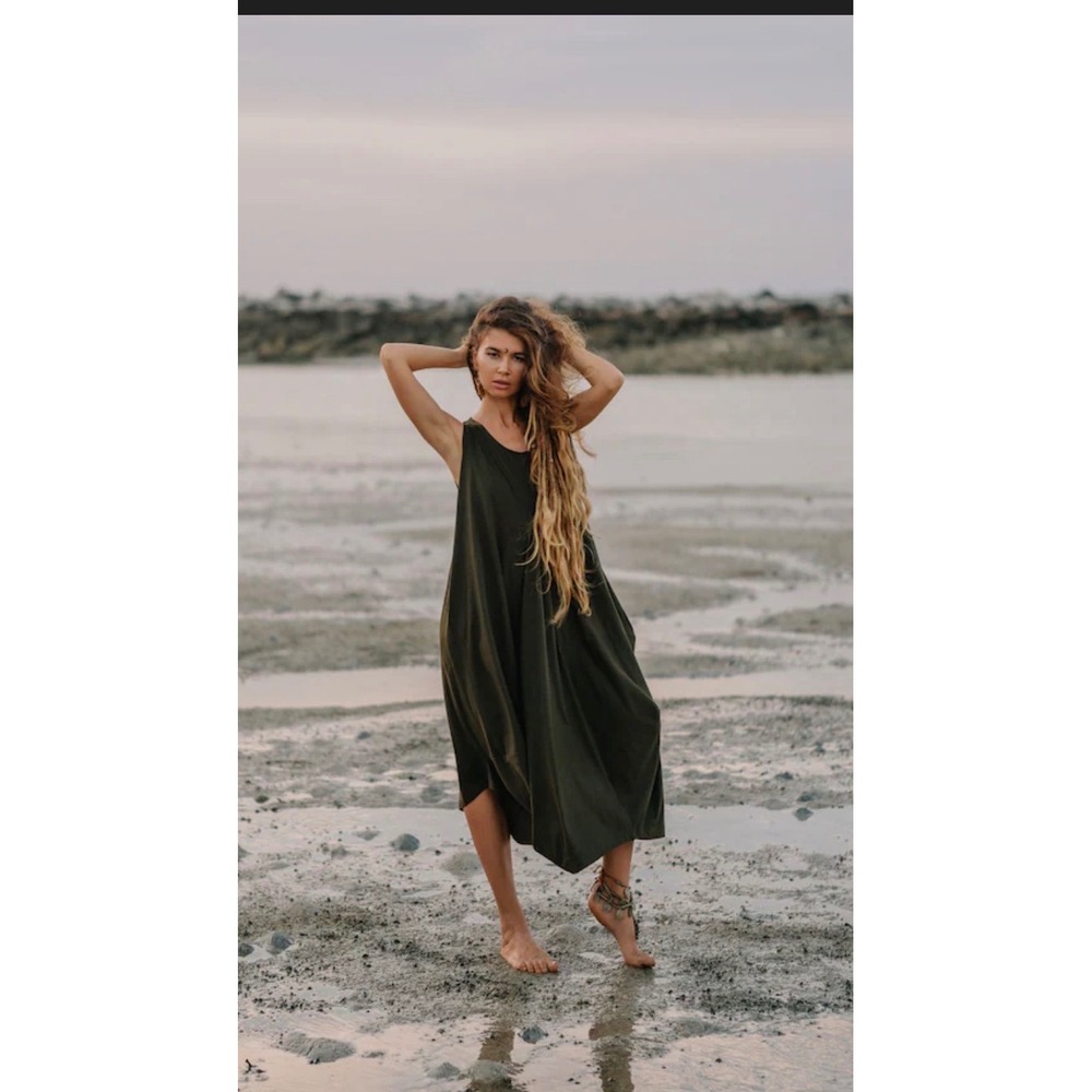 Sari Dewi Collection Bali Womens Forest Green Rosette Applique Maxi Dress‎ Boho